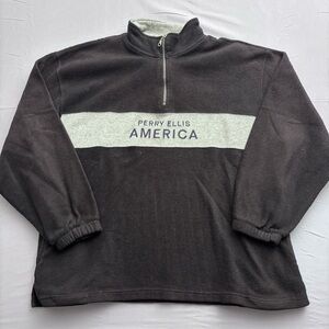 Perry Ellis America Men’s Black & Gray Quarter-Zip Fleece Sweater